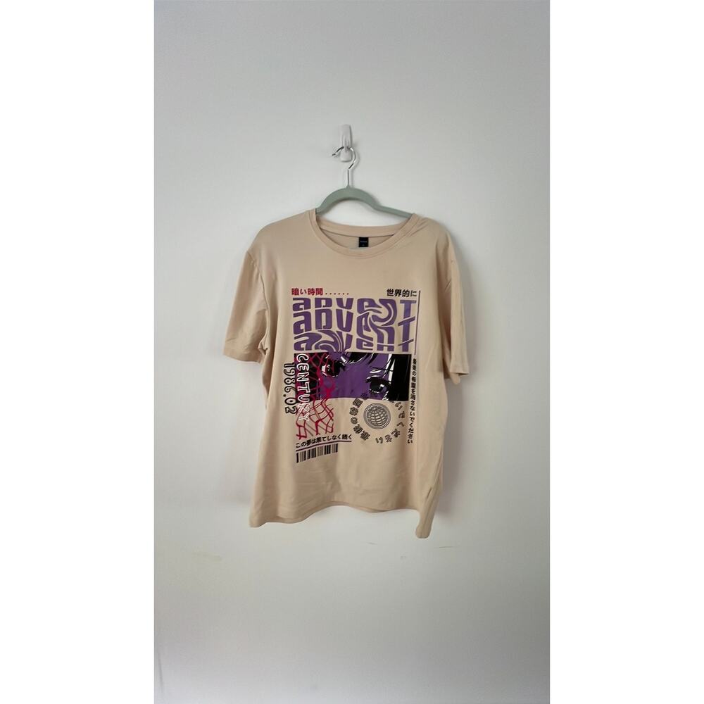Men’s Anime Graphic T Shirt. Size Large Color Lilac Purple & Cream, Size Large